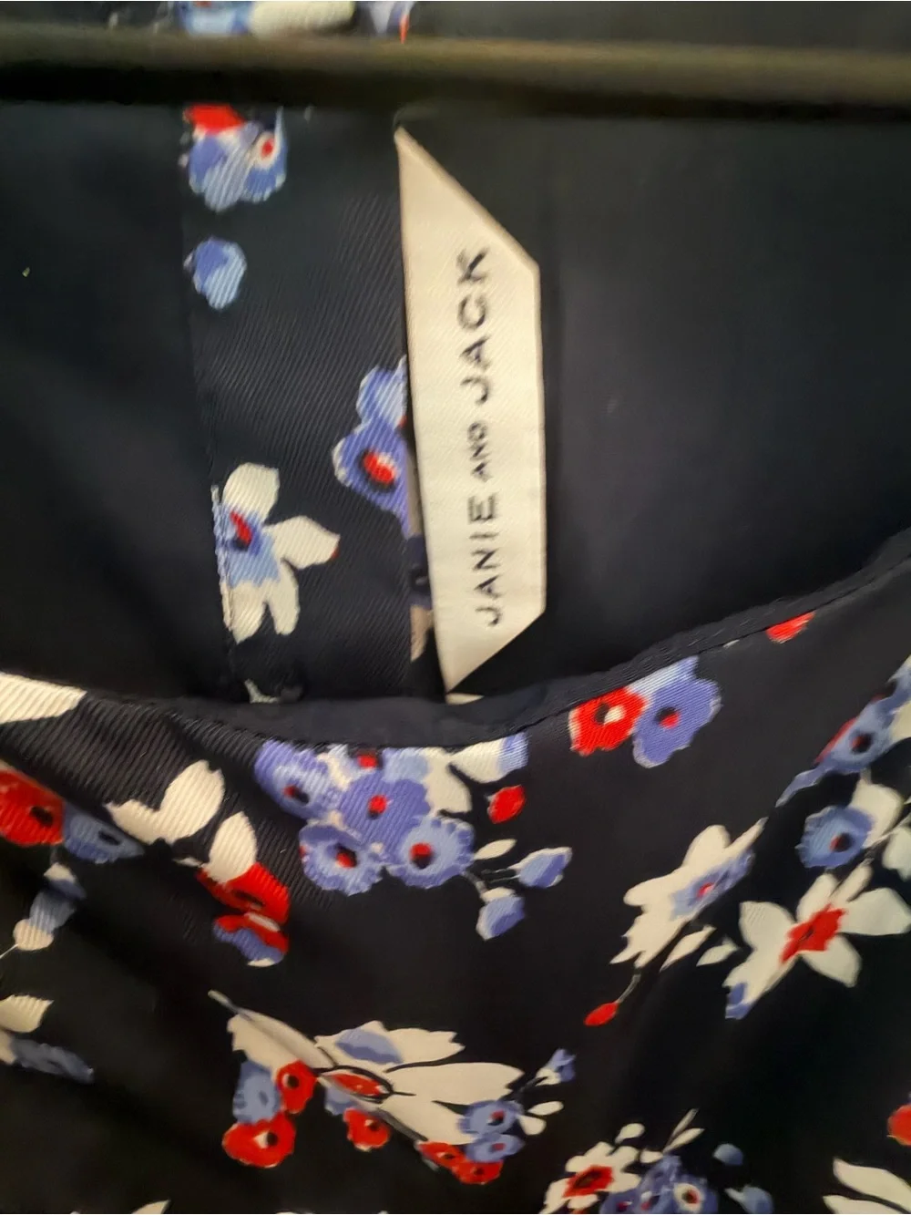 Janie and Jack Navy Floral Ruffle Dress with Red and White Accents- - Size 8
